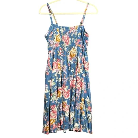 Torrid Dress Challis Sweetheart 1X Blue Floral Pockets Midi Fit Flare Cottage - Picture 2 of 9